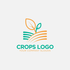 Fototapeta premium Minimalist Agriculture business logo design with crop field and green leaf combination