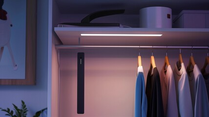 Photorealistic image of a rechargeable led closet light in a modern studio setting