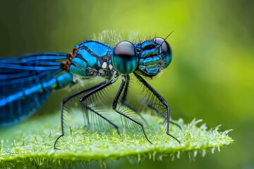 Fototapeta premium Vibrant Blue Damselfly Macro Photography Insect Nature Closeup