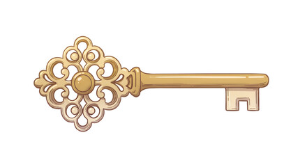 Ornate Key Illustration with Gold Color and Decorative Design