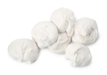 Delicious homemade meringue cookies isolated on white, top view