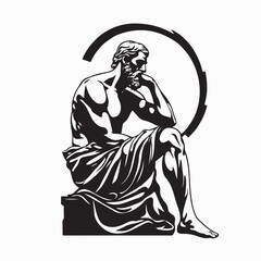 Stoic Greek Philosopher Thinking Man Silhouette Vector isolated on white background.