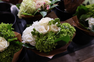 white and green bouquets