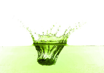 Beautiful green water splashing against white background