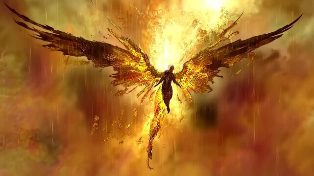 Fiery Angel Ascending: A Digital Painting of a Celestial Being