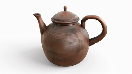 Photorealistic image of a ceramic teapot with wide spout and wrap-around design on a white background