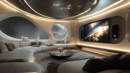 Luxury Spaceship Lounge: Futuristic Relaxation in the Cosmos