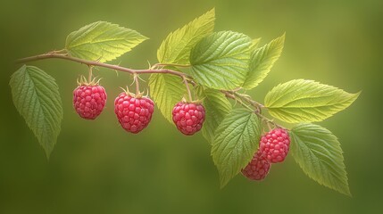 Raspberries on Branch, Soft Focus