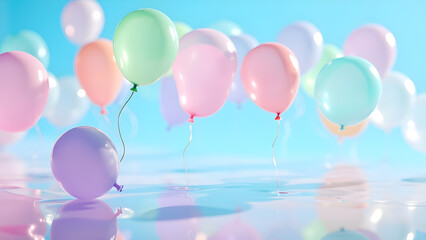 Floating Pastel Balloons on Water Surface