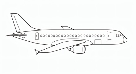 Airplane outline isolated on white background - for coloring page