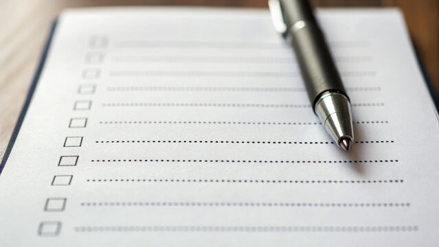 blank checklist with pen ready for office workers to jot down tasks and organize their day effectively