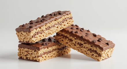 Stacked Chocolate Rice Crispy Treats with Drizzled Milk Chocolate Delight