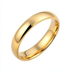 Elegant gold ring shines brightly against a clean white background, showcasing its exquisite craftsmanship and timeless beauty.