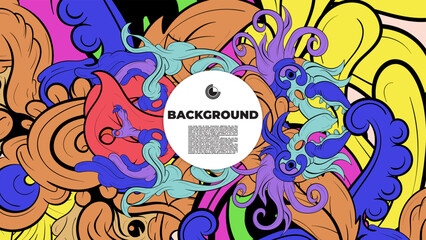 Playful Cartoon Monster Character with Tentacles, Eyes, Feathers, and Leaves – Fun Fantasy Wallpaper Design