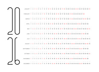 Line Calendar Grid 2026 - Monthly Calendar layout 2026 Template