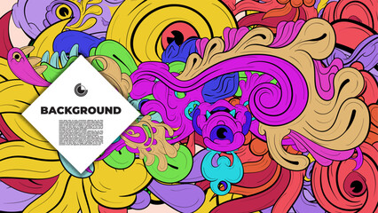 Playful Cartoon Monster Character with Tentacles, Eyes, Feathers, and Leaves – Fun Fantasy Wallpaper Design