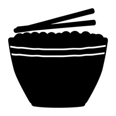 A Black and White Silhouette Illustration of a Bowl of Food with Chopsticks