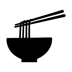 Simple Black and White Illustration of a Bowl of Noodles and Chopsticks