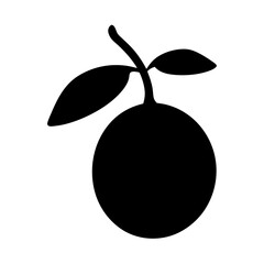 Simple Black Silhouette of a Fruit with Leaves