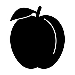 A Simple Black Silhouette Icon of a Single Plum Fruit with a Leaf