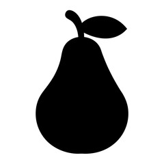 A Simple Black Silhouette Illustration of a Pear Fruit with a Leaf