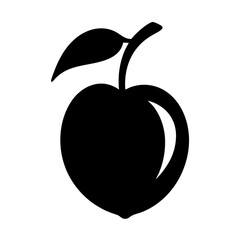 A Simple Black Silhouette of a Peach with a Leaf