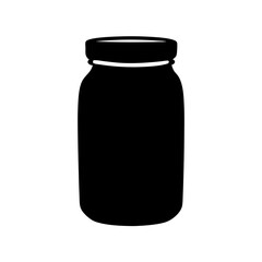 A simple black silhouette of a glass jar with a lid on a white background