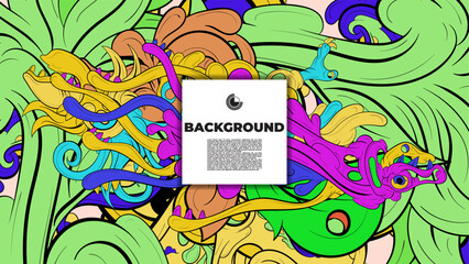 Playful Cartoon Monster Character with Tentacles, Eyes, Feathers, and Leaves &ndash; Fun Fantasy Wallpaper Design