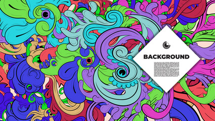 Playful Cartoon Monster Character with Tentacles, Eyes, Feathers, and Leaves &ndash; Fun Fantasy Wallpaper Design