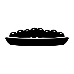 A Simple Black Silhouette Illustration of a Shusi Plate Filled with Peas