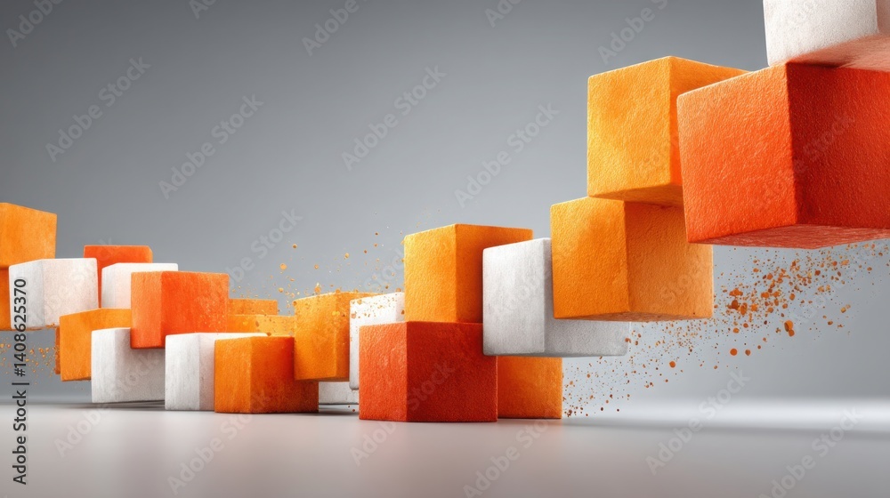 Poster group of orange and white blocks representing business contracts in a unique arrangement highlightin