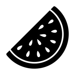 A simple black and white illustration of a watermelon slice