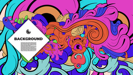 Playful Cartoon Monster Character with Tentacles, Eyes, Feathers, and Leaves &ndash; Fun Fantasy Wallpaper Design