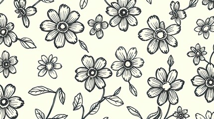 Detailed floral design showcasing multiple blooming flowers with leaves arranged organically suitable for fabric or wallpaper applications