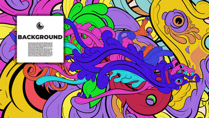 Playful Cartoon Monster Character with Tentacles, Eyes, Feathers, and Leaves – Fun Fantasy Wallpaper Design