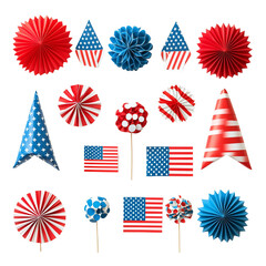 Obraz premium Patriotic decorations for july fourth party celebration and holidays isolated on transparent background, png