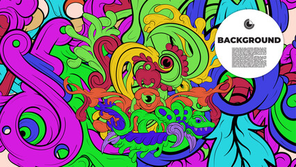 Playful Cartoon Monster Character with Tentacles, Eyes, Feathers, and Leaves &ndash; Fun Fantasy Wallpaper Design