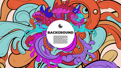 Playful Cartoon Monster Character with Tentacles, Eyes, Feathers, and Leaves &ndash; Fun Fantasy Wallpaper Design