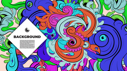 Playful Cartoon Monster Character with Tentacles, Eyes, Feathers, and Leaves – Fun Fantasy Wallpaper Design