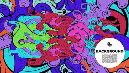 Playful Cartoon Monster Character with Tentacles, Eyes, Feathers, and Leaves &ndash; Fun Fantasy Wallpaper Design