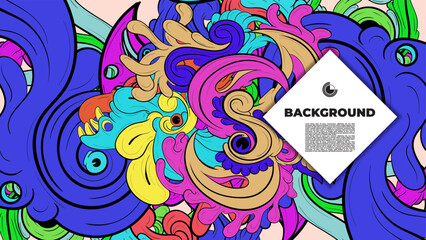 Playful Cartoon Monster Character with Tentacles, Eyes, Feathers, and Leaves &ndash; Fun Fantasy Wallpaper Design