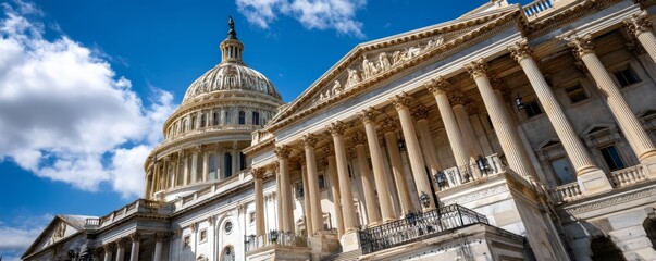 Fototapeta premium A high-angle shot of the Capitol dome, emphasizing its size and design - States construction United clouds