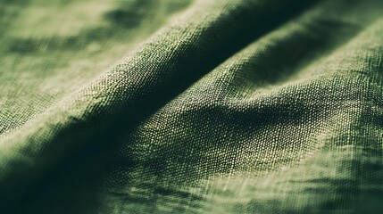 Textured Green Linen Fabric Close Up Detail Shot