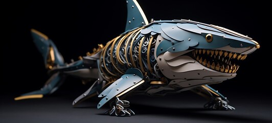 Paper quilling megalodon dragon Nano Robot full body in a sea of diamonds, ai generative