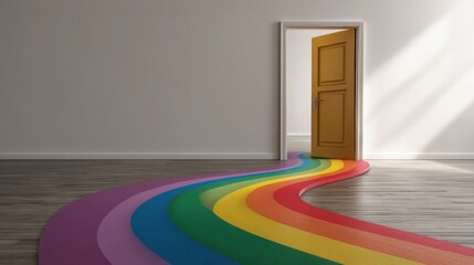 Beautiful rainbow colored carpet creating a welcoming and vibrant atmosphere in an interior space with artistic flair