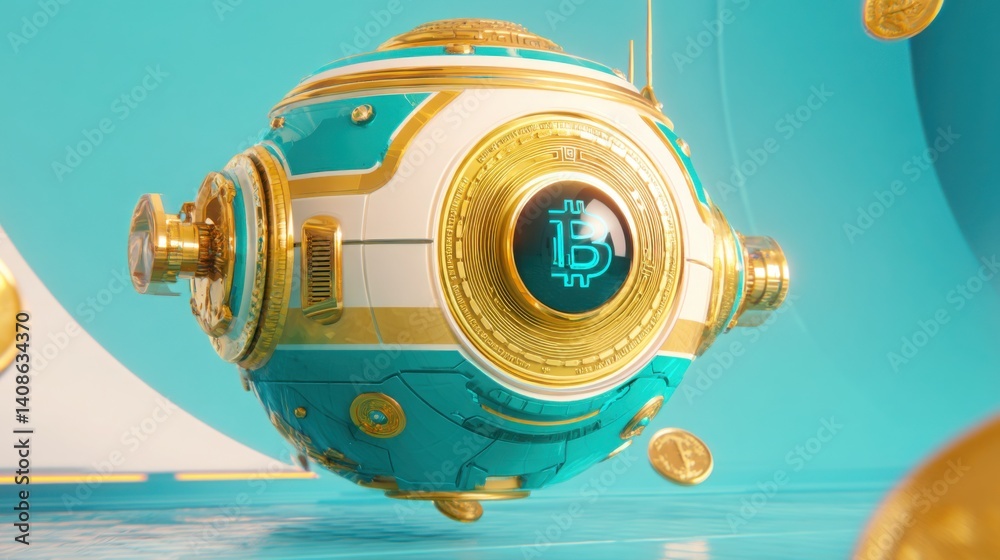 Poster futuristic robot featuring a clock embedded in its design with a high-tech appearance and currency v