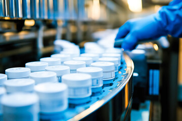 Obraz premium A close-up of a quality control inspector examining a product on an assembly line in a manufacturing plant, ensuring adherence to industry standards.