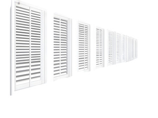3D Render of White Shutters in Perspective Against a Transparent Background
