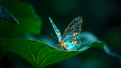 Luminous Butterfly on Leaf