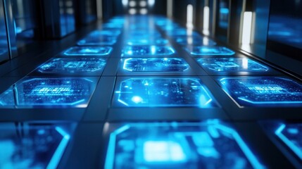 Futuristic Digital Corridor: Glowing Circuitry Pathway